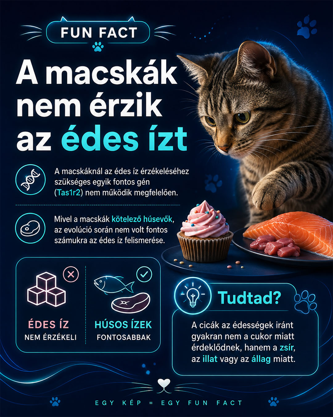 A macskák nem érzik az édes ízt. - infografika